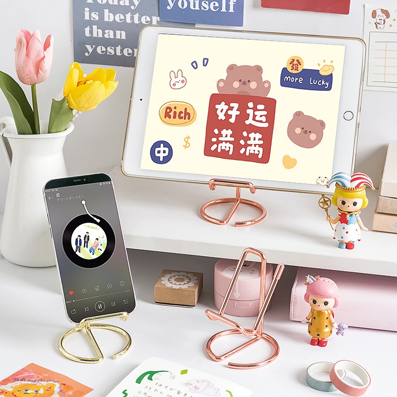 Khung Đỡ Điện Thoại Bằng Kim Loại Mạ Kim Loại Nghệ Thuật Đơn Giản Cho IPhone Xiaomi Huawei