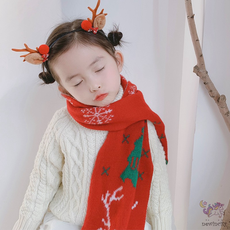 Khăn Choàng Dệt Kim Hoạ Tiết Giáng Sinh Phong Cách Hàn Quốc Cho Bé