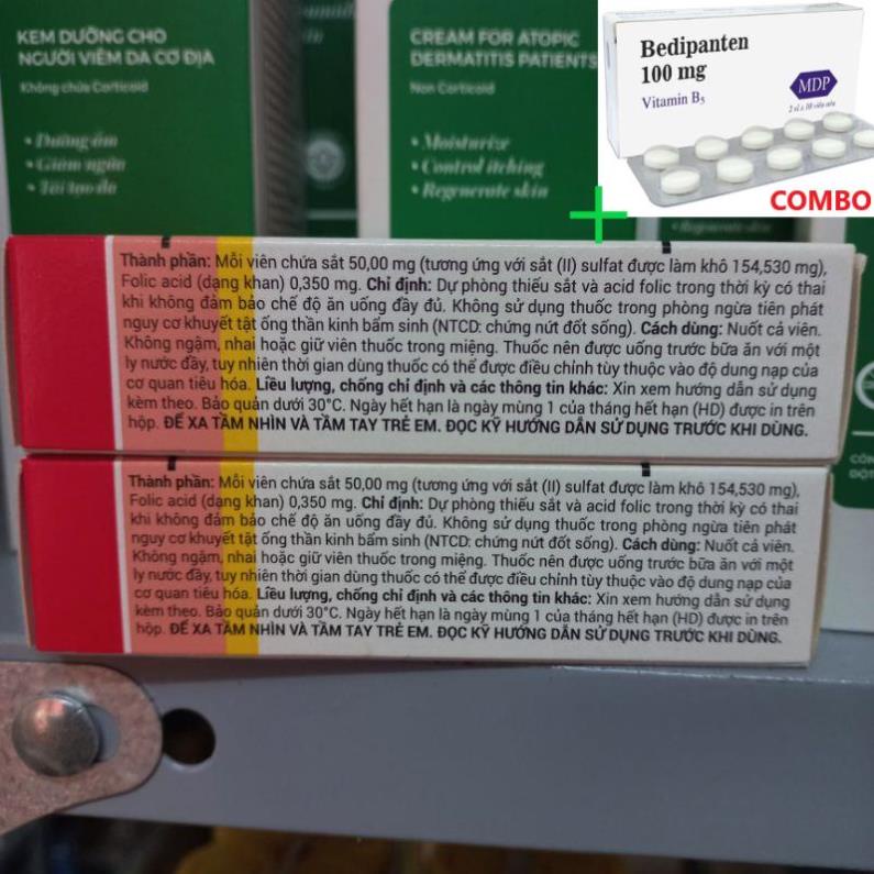 Combo Bedipanten 100mg +  Tardyferon B9 cung cấp dưỡng chất cần thiết , hộp 30 viên