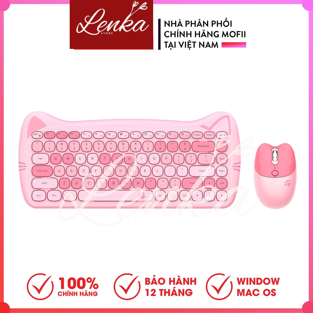 Bộ bàn phím và chuột không dây MOFII KITTY với hình dáng tai mèo dễ thương kết nối bằng chip USB, hàng chính hãng