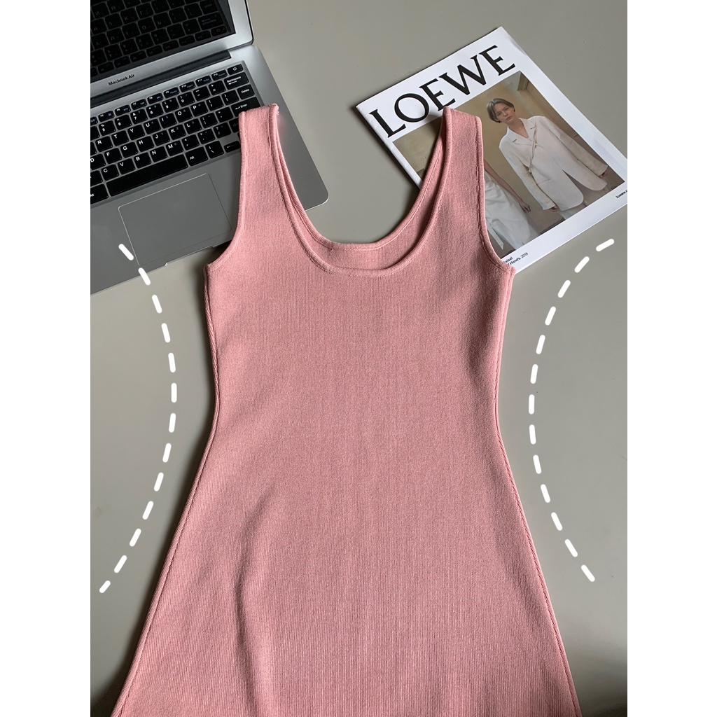 Đầm Hai Dây Dệt Kim Dáng Ôm Dài Thời Trang Quyến Rũ Cho Nữ