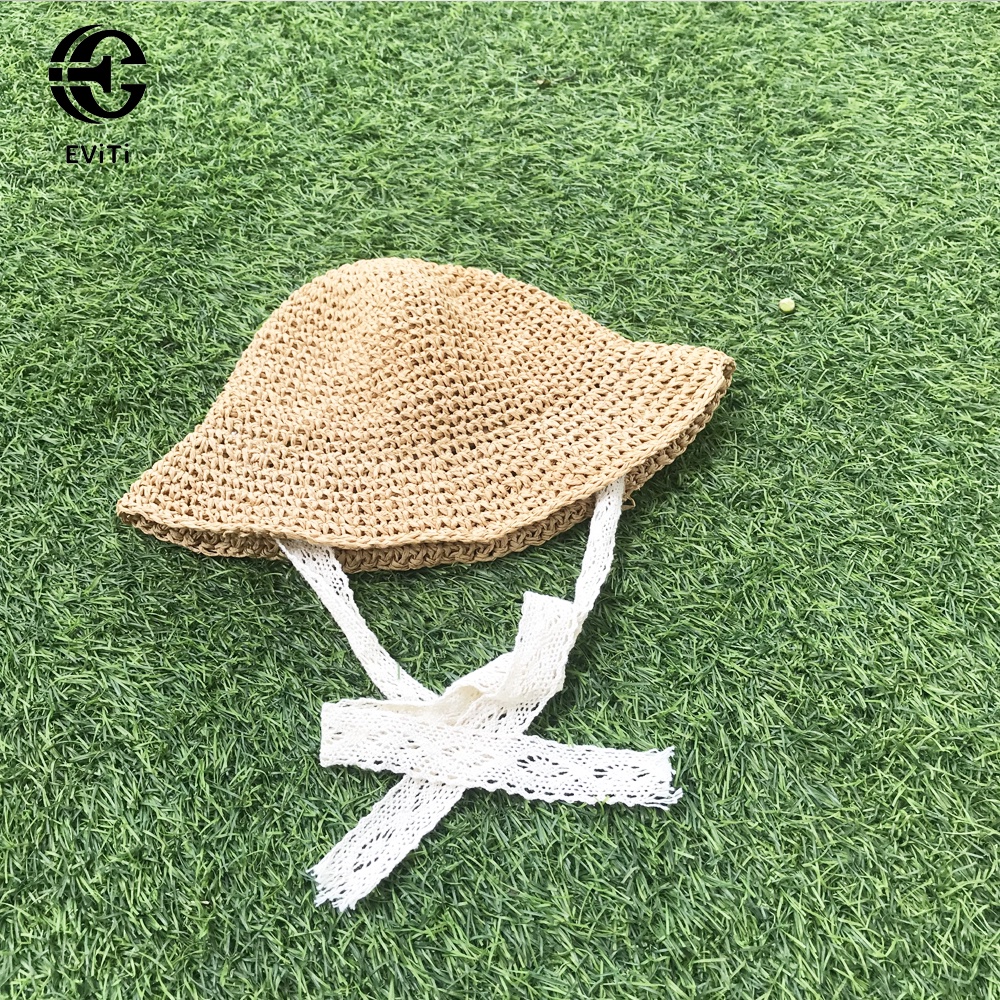 Mũ cói trẻ em  -  Mũ cói kèm dây buộc cằm  cho bé đi chơi đi biển, phong cách vintage