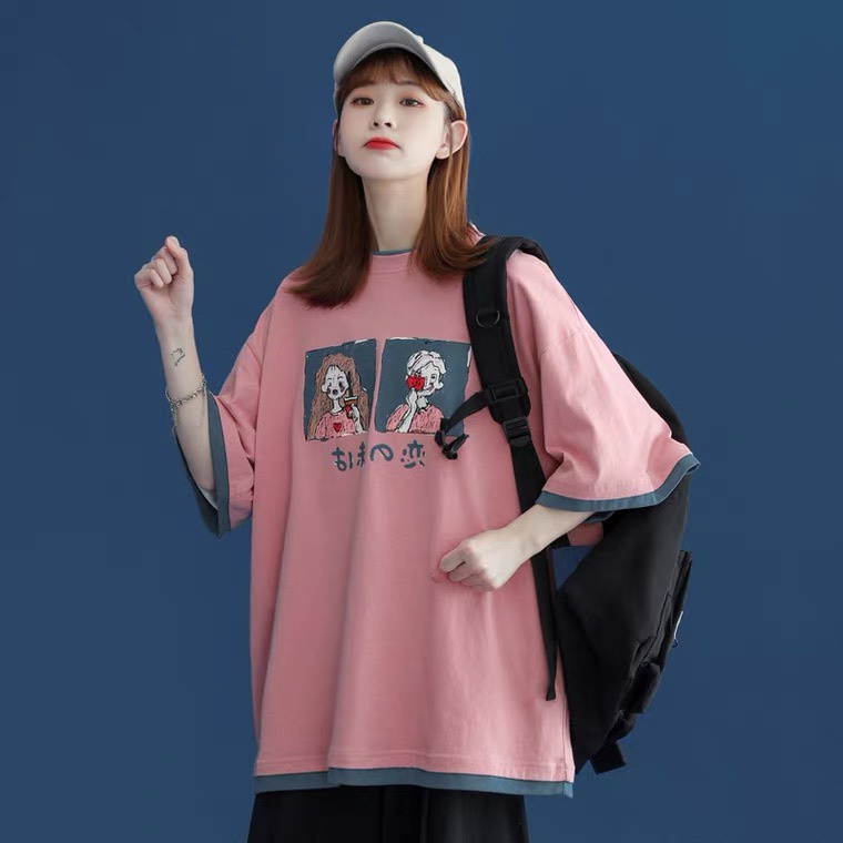 Áo Thun Unisex Form Rộng Tay Lỡ, Áo Phông Nam Nữ Oversize in hình hoạt hình dễ thương