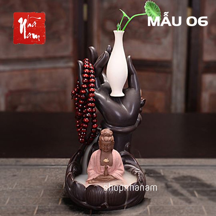 [Bán sỉ] Thác khói trầm hương để bàn tặng 3 nụ trầm phật bà tọa thiền bên đài sen