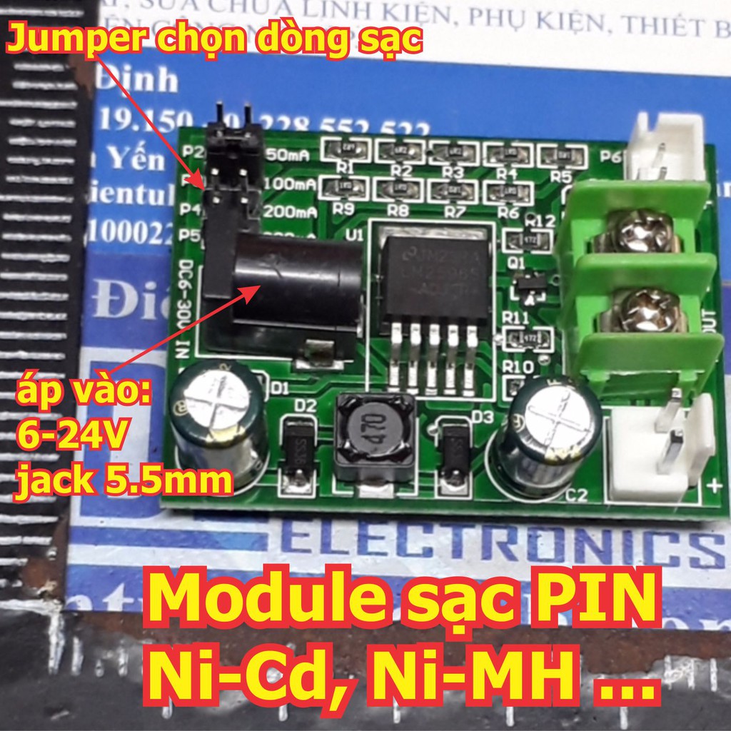 Module sạc PIN Ni-Cd, Ni-MH ... các mức điện áp khác nhau 1.2-18V, áp vào 6-24V kde6269