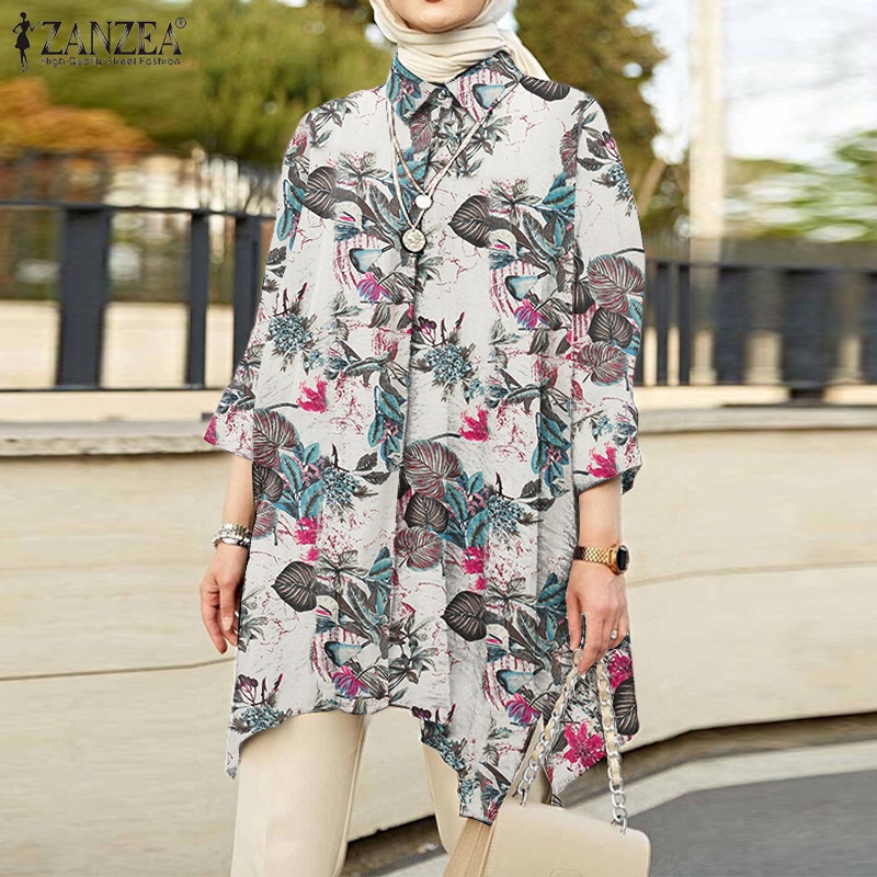Zanzea Áo Kiểu Hồi Giáo Tay Dài In Hoa Cho Nữ