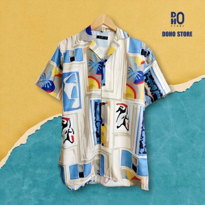 Áo sơ mi nam tay ngắn họa tiết DoHo, chất liệu lụa thoáng mát, thấm hút mồ hôi | BigBuy360 - bigbuy360.vn