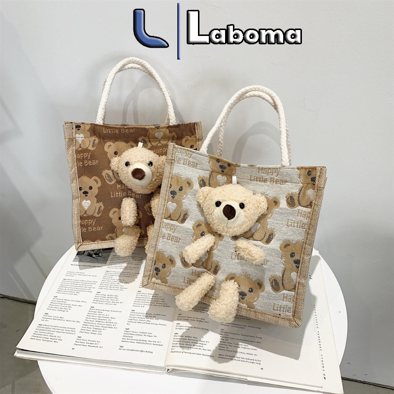 Túi cói quai xách  mini gấu bông đi biển dạo phố nữ đẹp thời trang cá tính dễ thương cute phong Vintage TC003