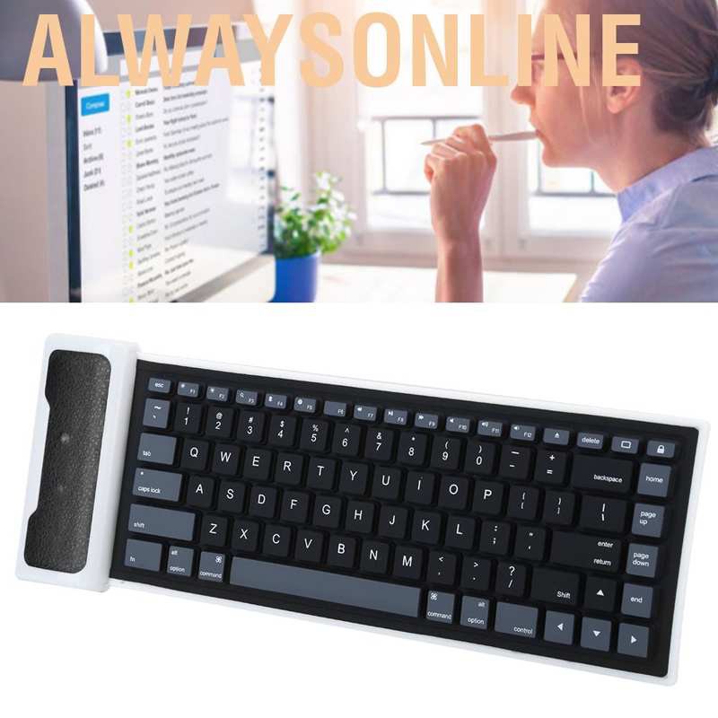 Alwaysonline Foldable Bluetooth Keyboard  Waterproof Silicone Mute Chargeable Mini Portable Ultra Slim Computer Silent for Android Windows PC Tablet