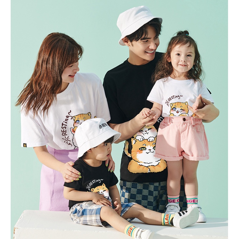 Áo Gia Đình Familylove - Mẫu Áo Đồng Phục Gia Đình Họa Tiết Gia Đình Mèo Đáng Yêu Resting Chất Liệu Cotton 100% Co Giãn