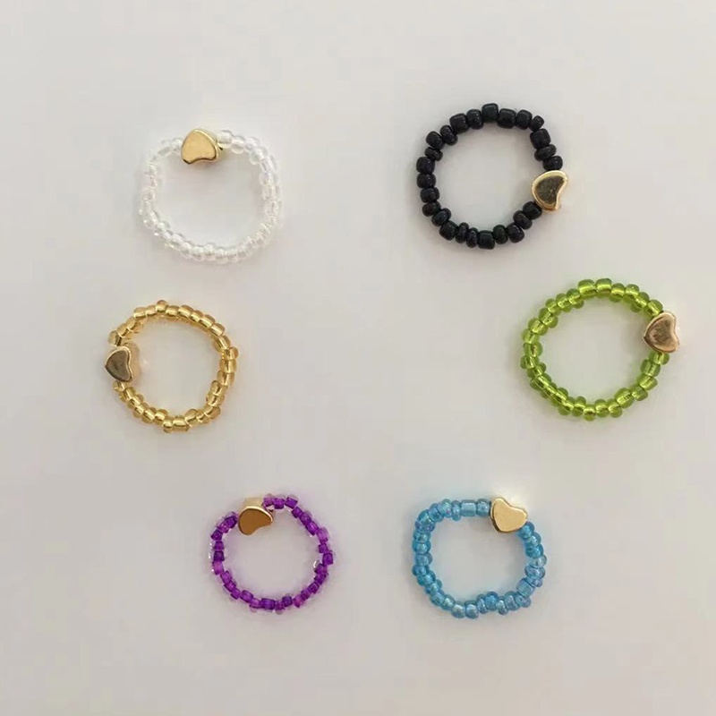 Nhẫn hạt cườm pha lê hình trái tim dễ thương có thể điều chỉnh cho nữ