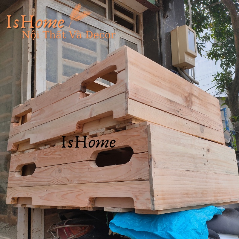 Giường Pallet Gỗ Thông 3 Tầng Đố Khuyết Cao 30cm