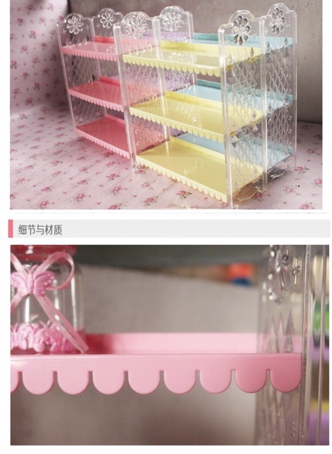 Kệ đựng đồ đa năng lắp ráp mini 3 ngăn hoa văn dễ thương màu pastel