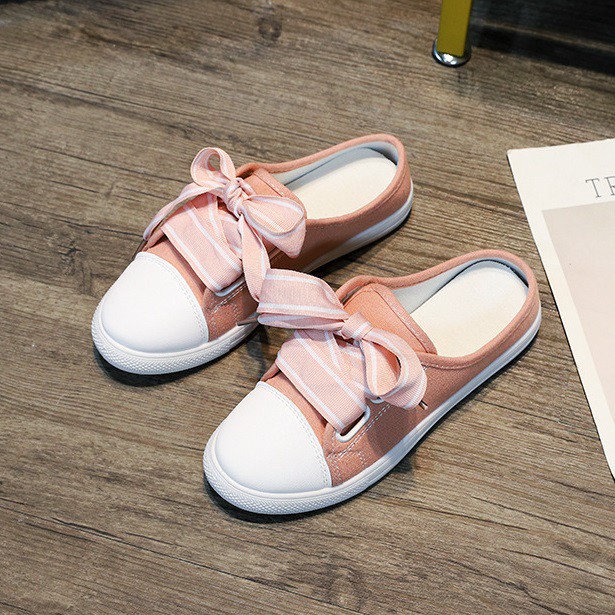 Giày Sục Sneaker Nữ Vải Cao Cấp Thắt NƠ Dây Bản To Stye Hàn Quốc Cực Xinh