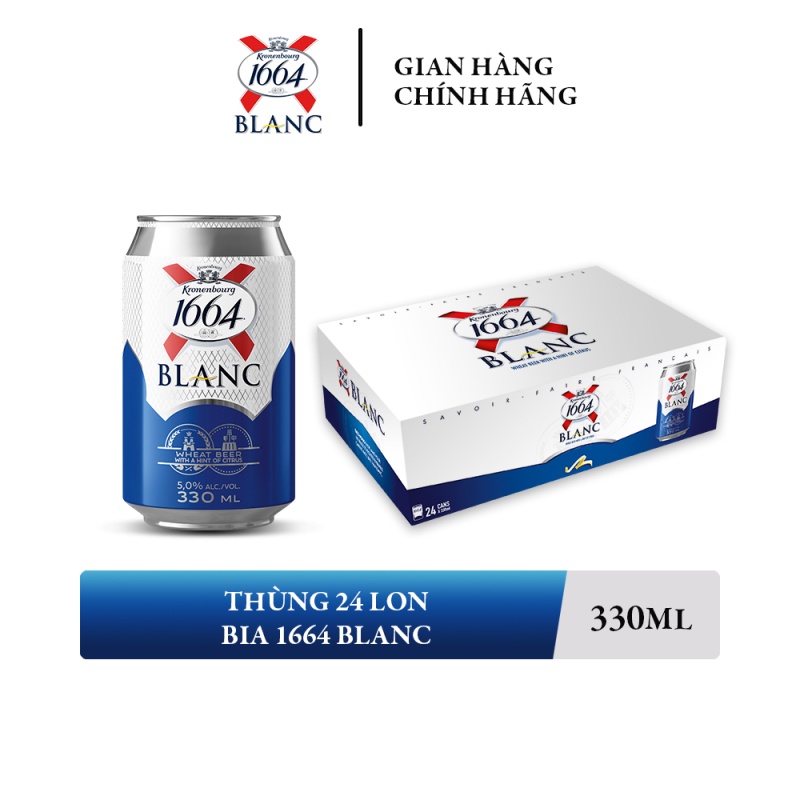 Thùng 24 lon bia Kronenbourg 1664 Blanc 330ml