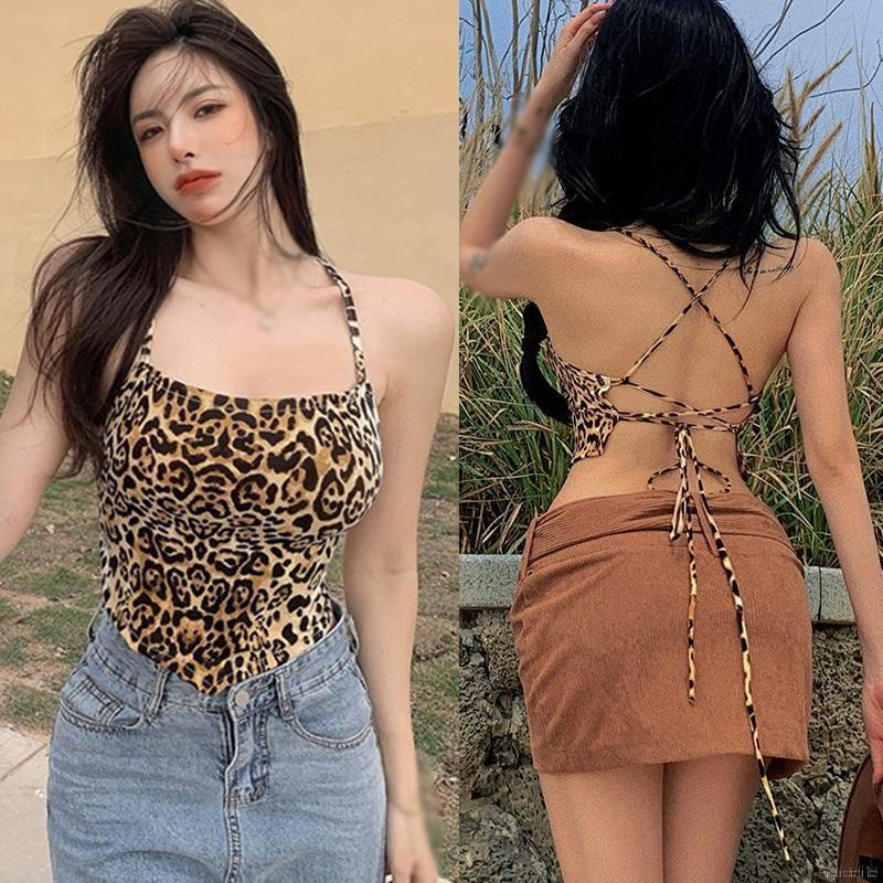Áo Hai Dây Hở Lưng Hoạ Tiết Da Báo Cá Tính Quyến Rũ Cho Phụ Nữ