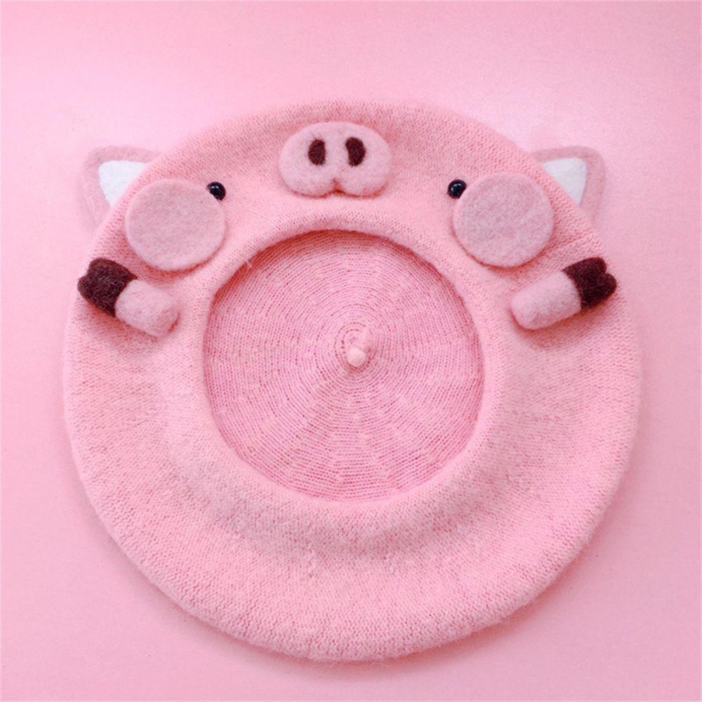 ROSE Mũ Beret Len Màu Hồng Xinh Xắn Thời Trang Mùa Thu Đông Dành Cho Bé Trai