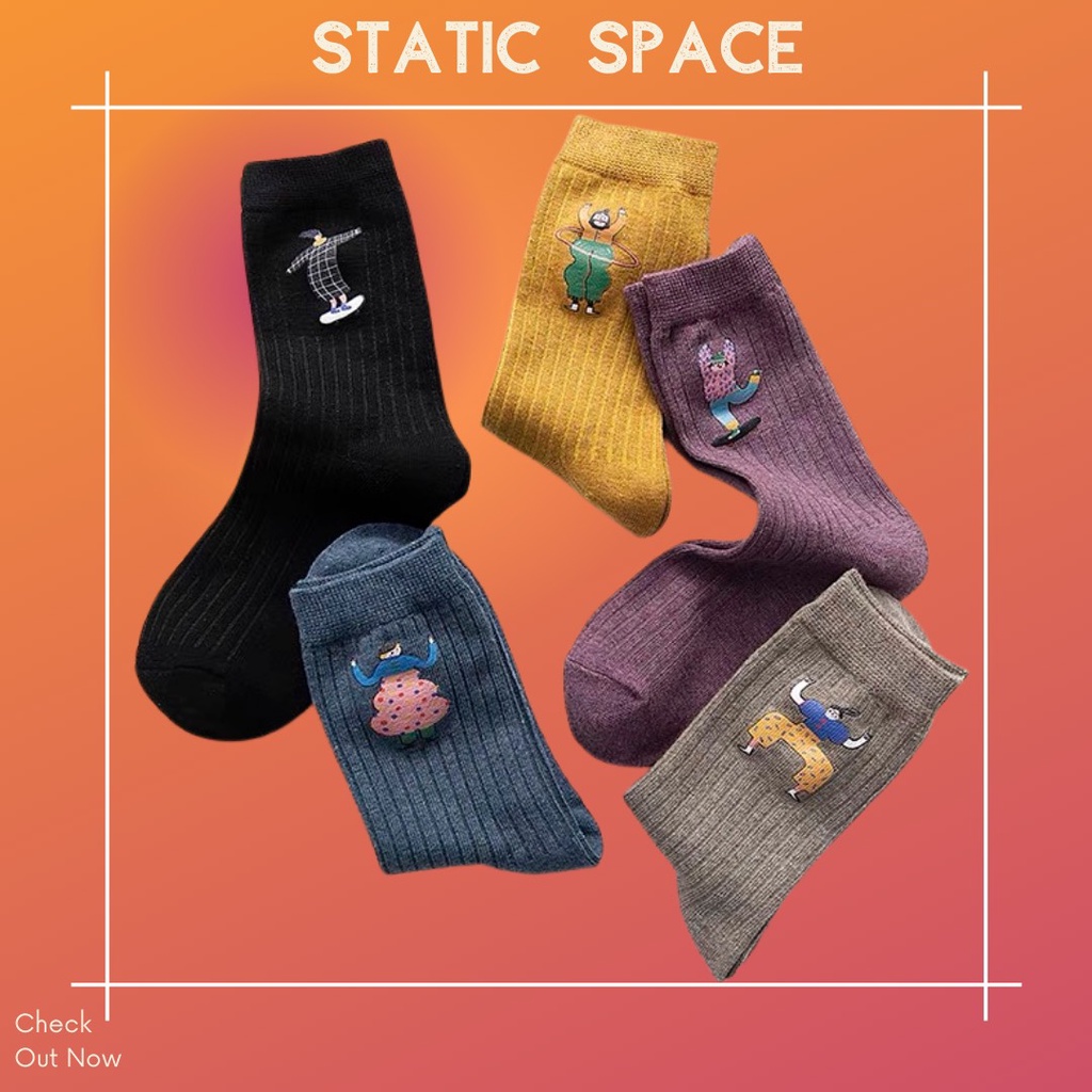 TẤT VỚ CAO CỔ MÀU TRƠN IN HÌNH CUTE FREESIZE  - STATIC SPACE