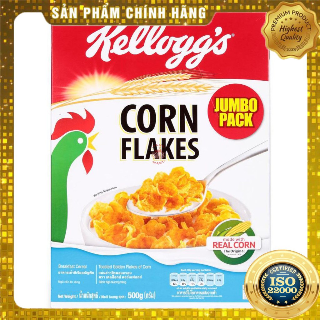 [ Yams Mart ] Ngũ Cốc Ăn Sáng Corn Flakes Kellogg's Hộp 500G