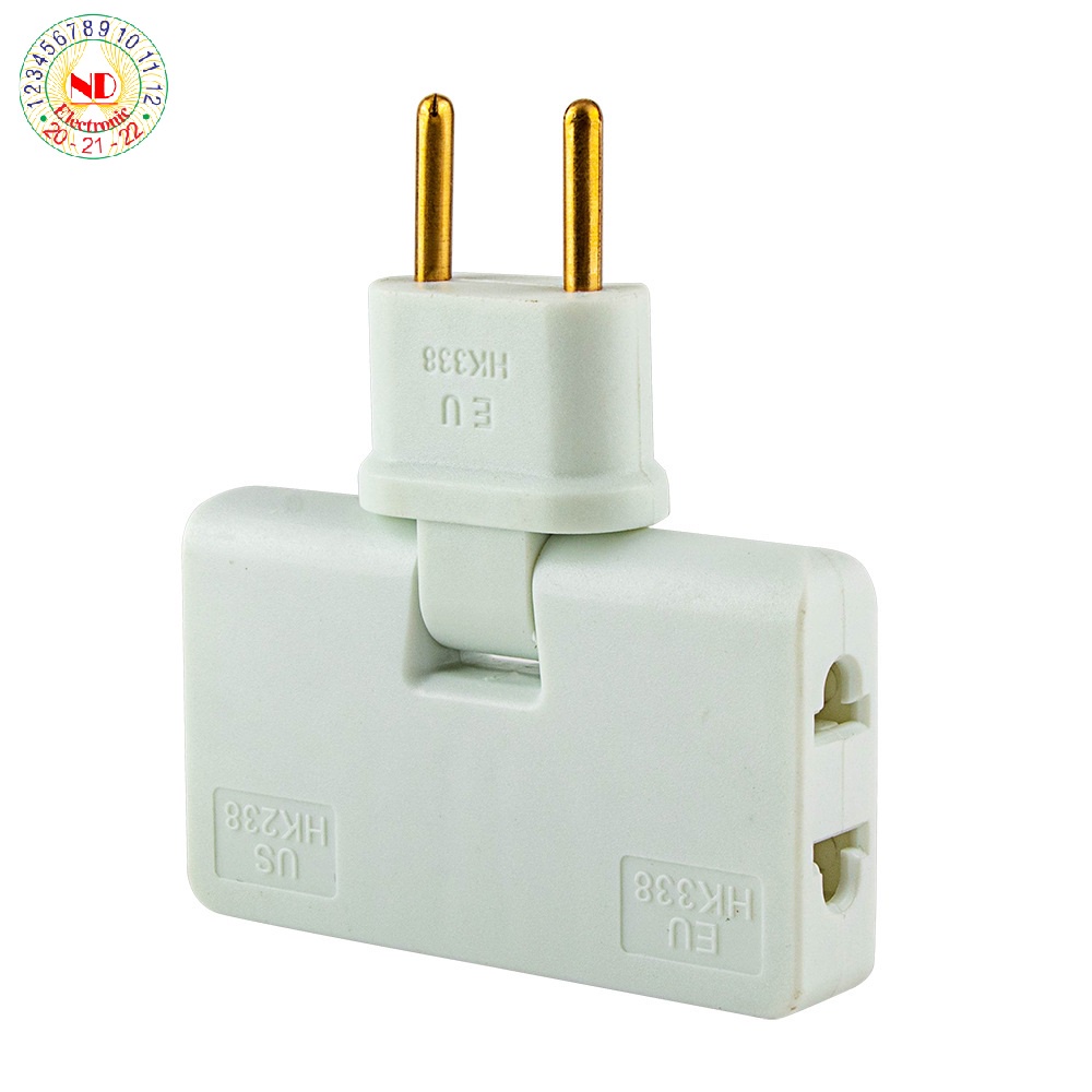 Phích Cắm Xoay 180 Độ Chân Tròn, Phích Cắm Chia 3 Ổ Chân Tròn HK338