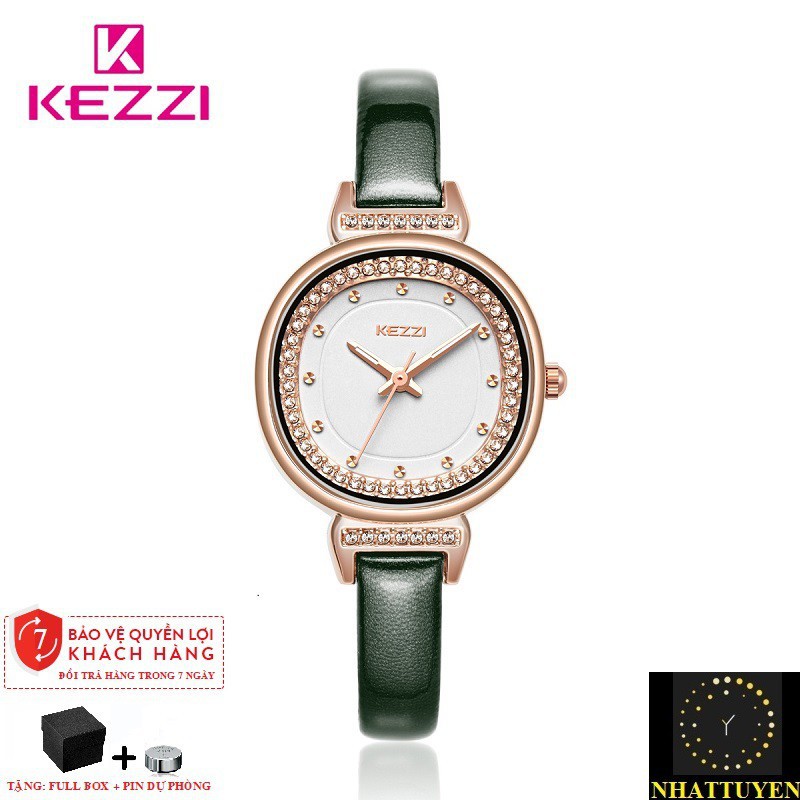 [ xả kho ] ĐỒNG HỒ NỮ KEZZI 1708, DÂY DA CAO CẤP, MẶT ĐÍNH DÁ