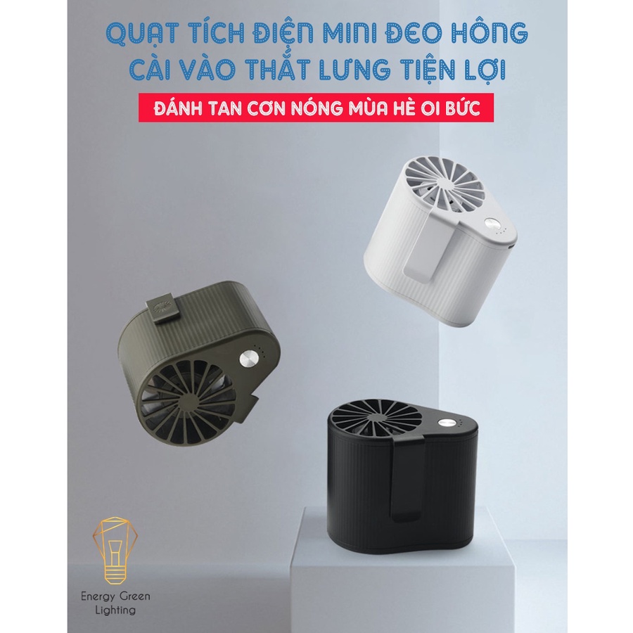 Quạt Tích Điện Mini Energy Green Lighting QMN-F16 - Đeo Hông Cài Vào Thắt Lưng Tiện Lợi - 3 Tốc Độ Gió