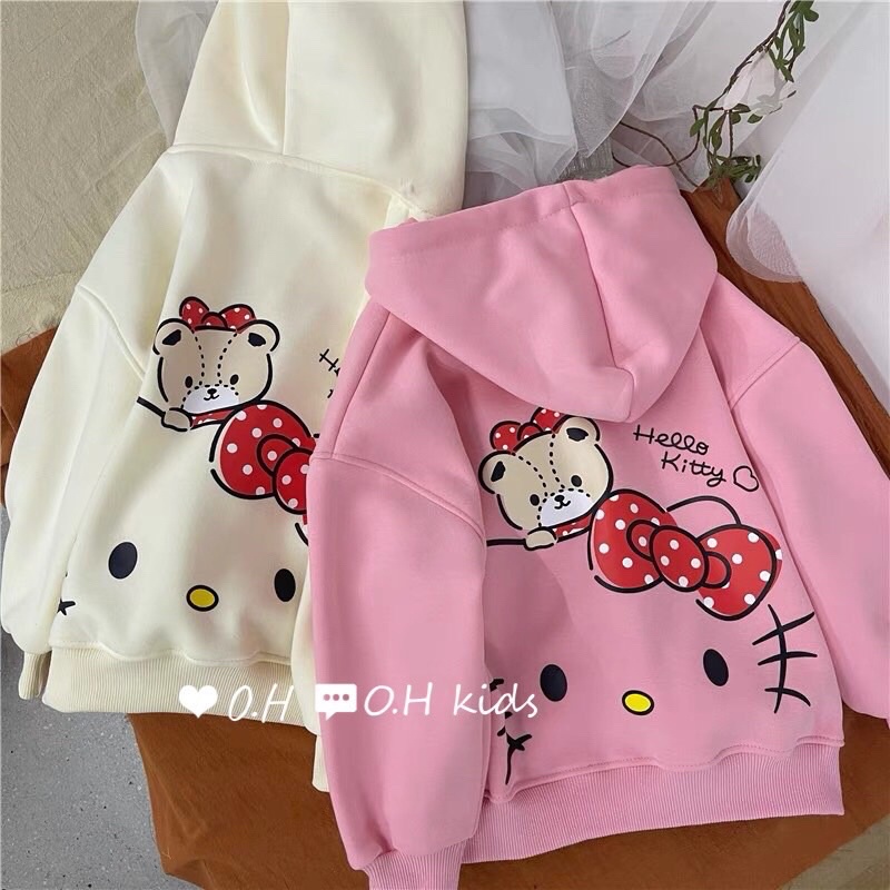 Áo ni hoodie mèo hello kitty dài tay cho bé gái từ 20-40kg