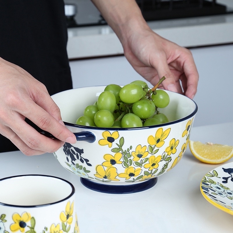 Set bát đĩa ăn sáng họa tiết hoa mai vàng