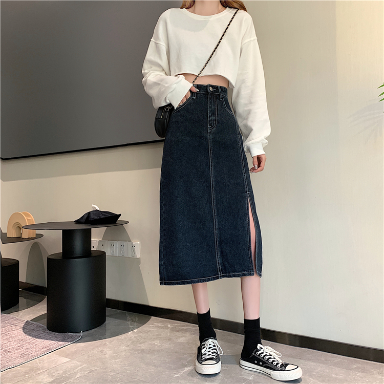 Xiaozhainv Chân váy denim lưng cao dáng chữ A thời trang Hàn Quốc | BigBuy360 - bigbuy360.vn