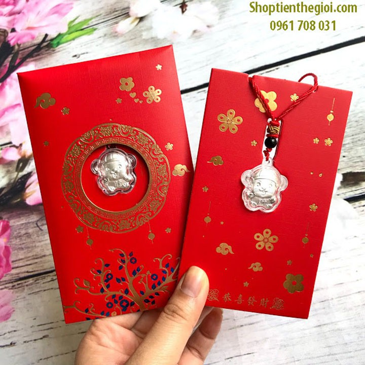 Bao Lì Xì Hình Con Chuột Dây chuyền Mạ Bạc - Quà tặng tết 2020 - TMT Collection