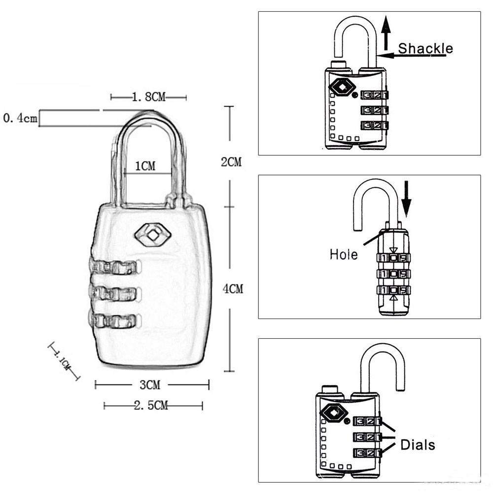 Ổ Khóa Hành Lý 3 Chữ Số Màu Đen 3 Ký Tự