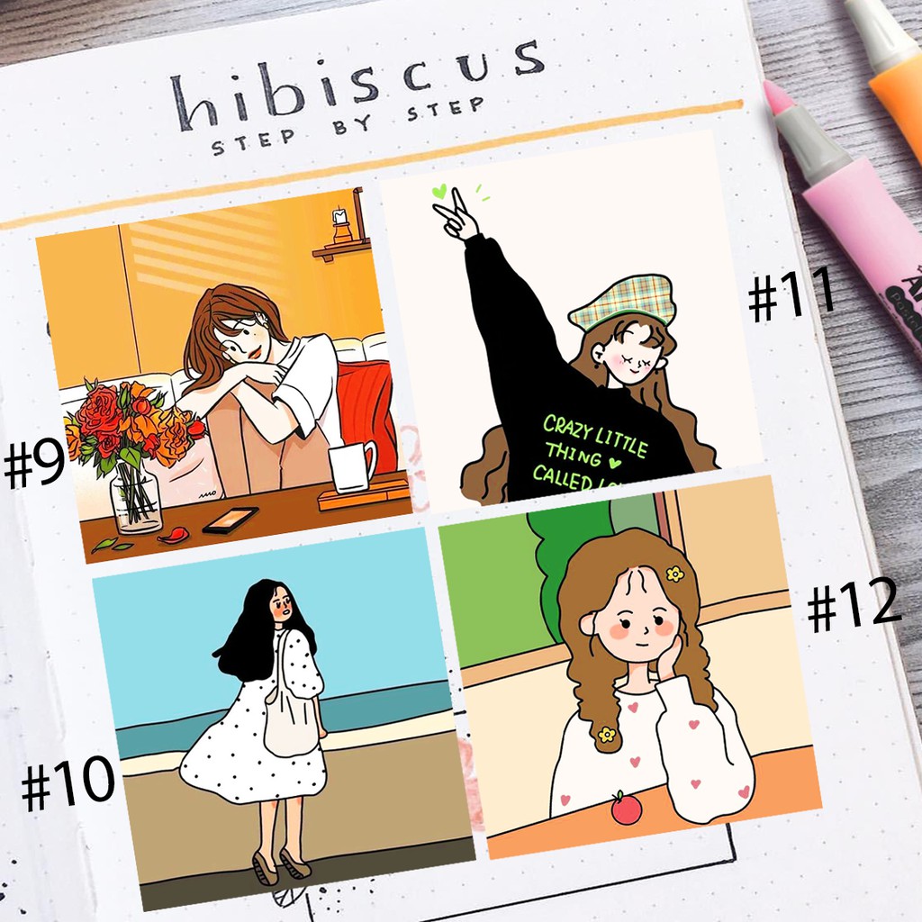 12 Sticker hình dán trang trí thủ công dễ thương chủ đề cô gái