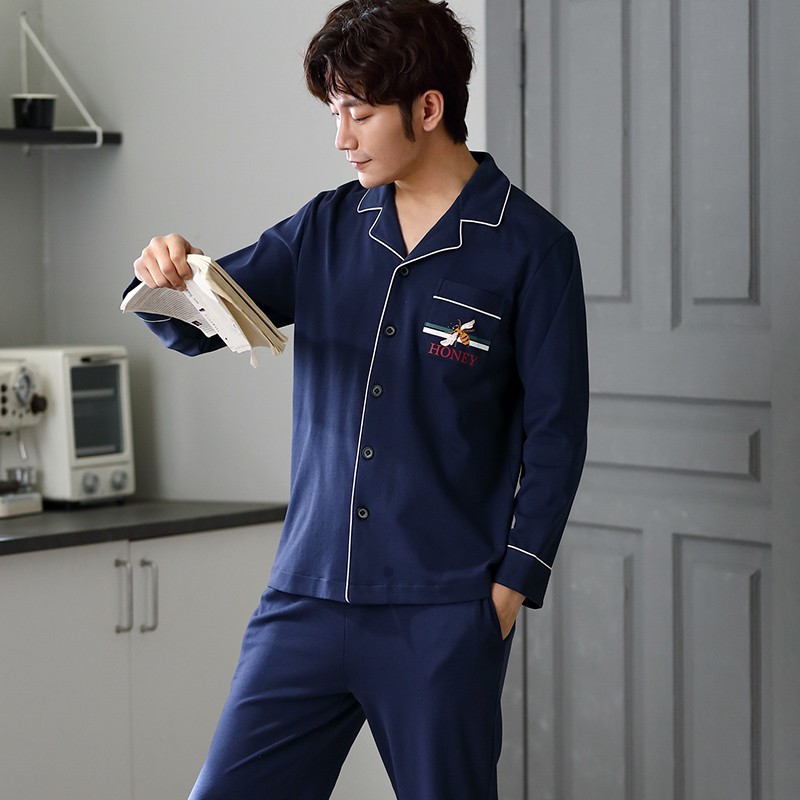 Đồ bộ pijama đồ ngủ nam họa tiết con ong chất COTTON 100 cao cấp style Hàn Quốc (210)-Shop Pijama Hà Nội