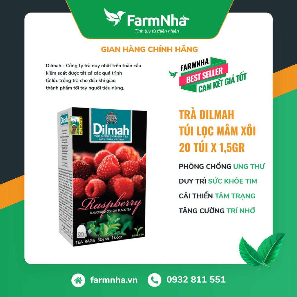 Trà Dilmah Túi Lọc Mâm Xôi 20 Túi X 1,5gr - Hàng Chính Hãng [FARM NHÀ VIỆT]