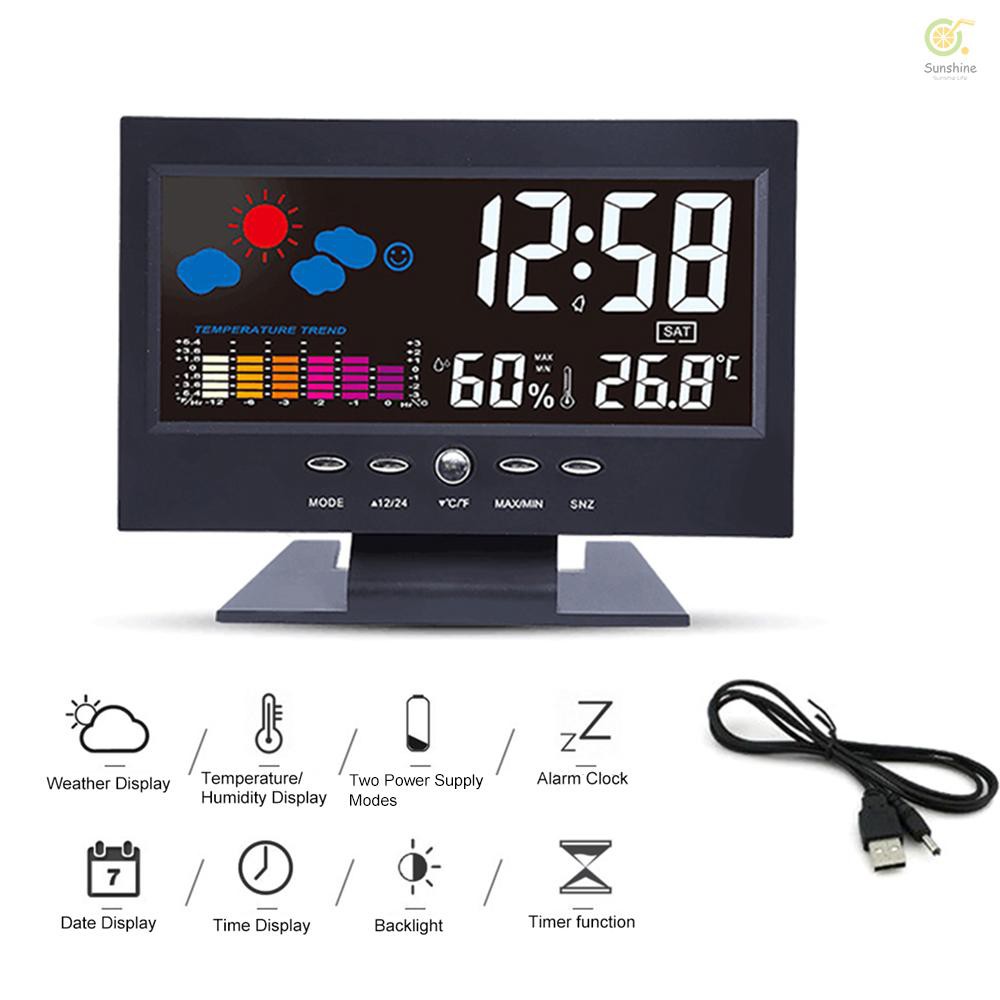 Đồng Hồ Báo Thức Đa Năng Có Màn Hình Lcd Hiển Thị Thời Gian / Nhiệt Độ / Độ Ẩm / Nhiệt Độ / Độ Ẩm / Thời Gian