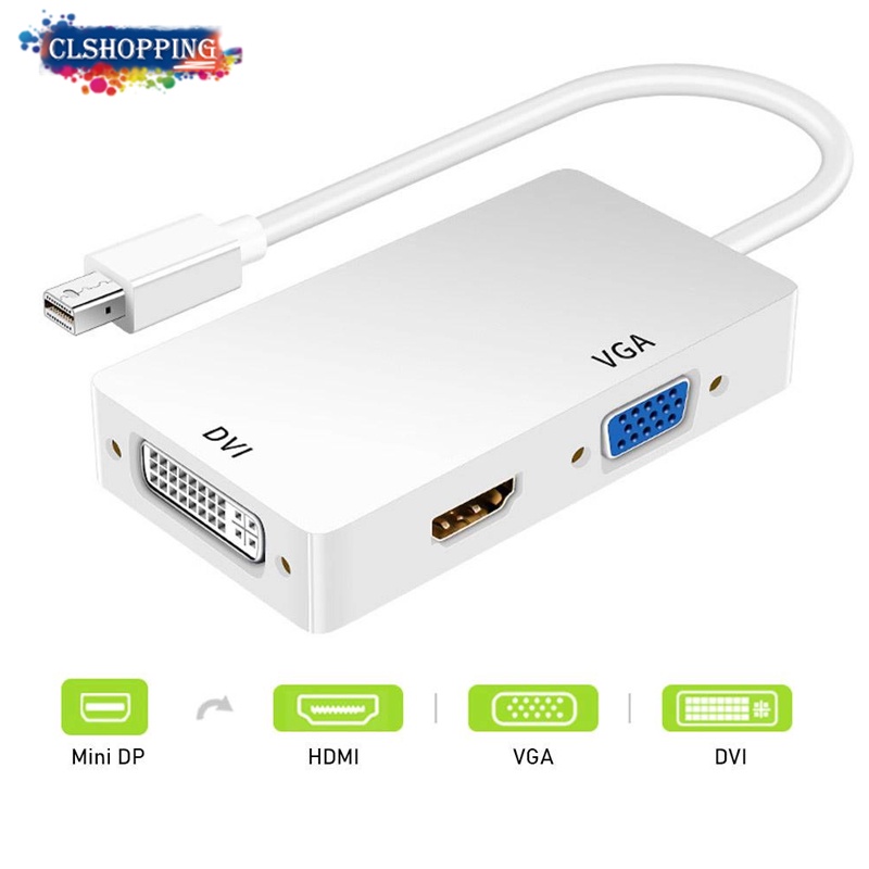 Mini DisplayPort (thunderbolt) to DVI VGA HDMI 3 In 1 Adapter, DisplayPort Adapter for MacBook Air MacBook Pro iMac Mac Mini Surface Pro 1 2 3 4