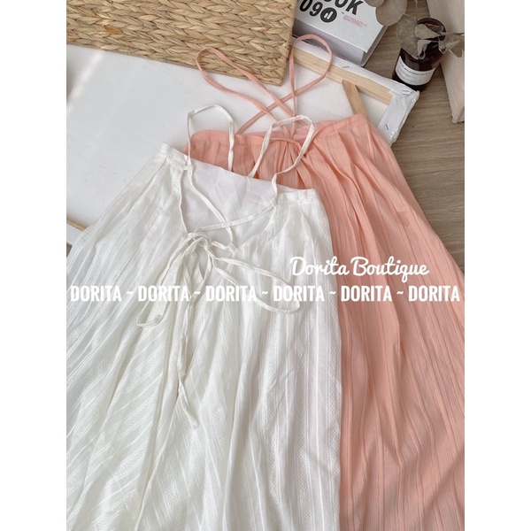 Váy 2 dây đũi xước đan dây lưng, Đầm 2 dây đi biển 2 lớp Mila - Dorita Boutique
