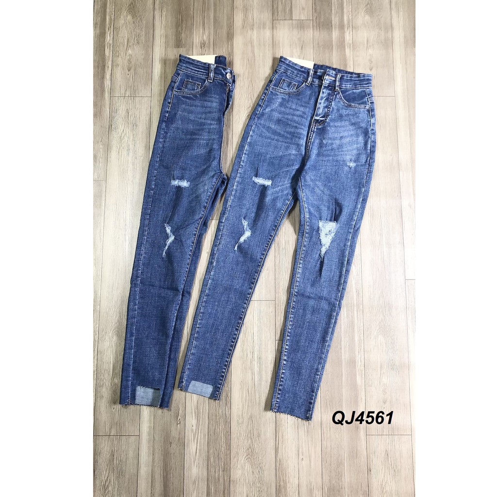 Quần jean nữ lưng cao rách gối QJ4561