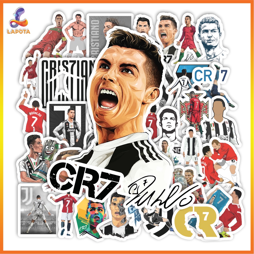 Set 50 cái Sticker Ronaldo CR7 dán mũ bảo hiểm, hình dán Ronaldo chống nước, decal hình cầu thủ Ronaldo