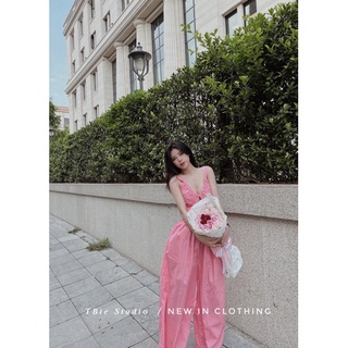 Jumsuit ống rộng rúm ngực