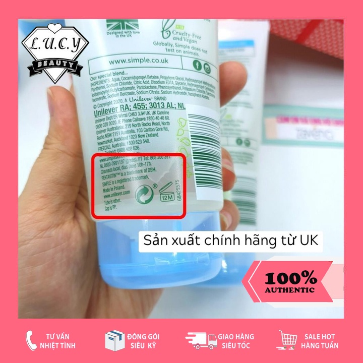 Hàng UK- Sữa Rửa Mặt Dưỡng Ẩm, Làm Sạch Sâu Simple Water Boost Micellar Facial Gel Wash 150ml Màu Xanh Da Khô, Nhạy Cảm | BigBuy360 - bigbuy360.vn