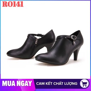 Giày boot nữ cổ thấp 5cm màu đen hàng hiệu rosata ro141