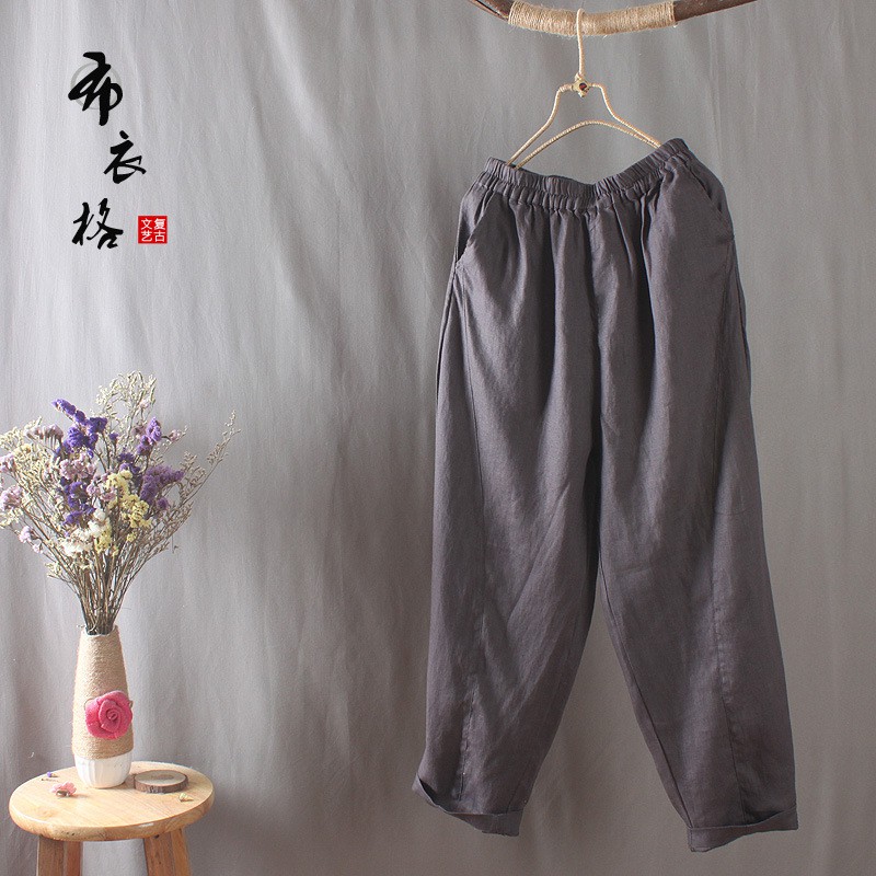 Quần dài nữ trung niên lưng thun vải Linen trơn cao cấp - Quần Linen Nữ Dài Lưng Thun Form Rộng - Thời Trang Phong Cách