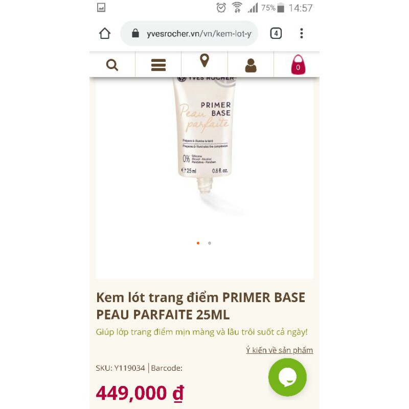 Kem lót trang điểm PRIMER BASE PEAU PARFAITE Yves Rocher 25ml - HXT kèm bill Nga | BigBuy360 - bigbuy360.vn