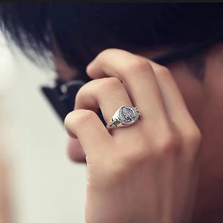 Nhẫn Hở Mạ Bạc 925 Hình Thánh Giá Độc Đáo Phong Cách Retro Cho Nam