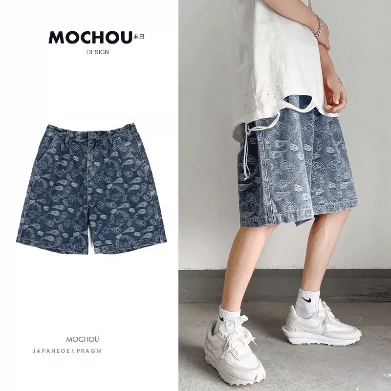 Quần short / sooc jeans eo chun ống rộng thêu hoạ tiết hoa điều Pandana Ulzzang siêu chất ❤️
