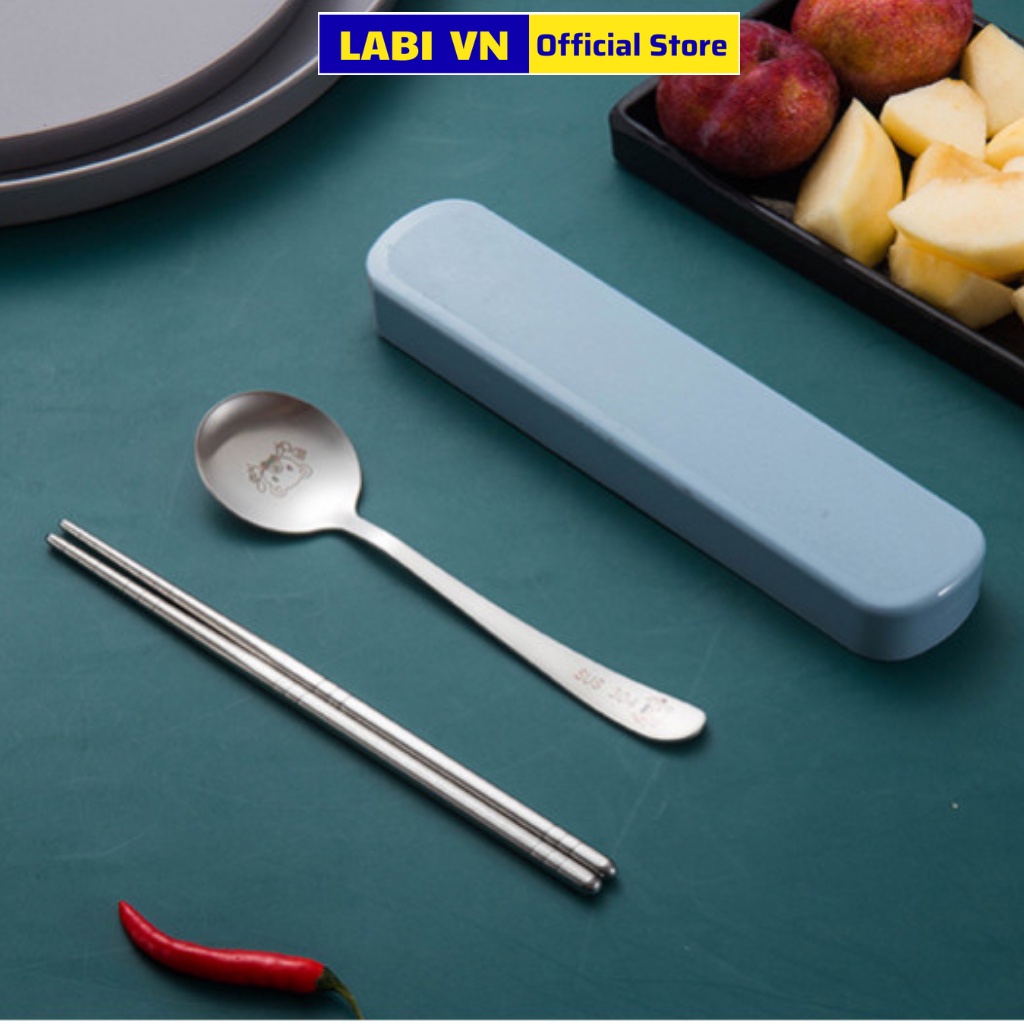 Bộ Thìa Đũa Cá Nhân LABI VN LB222 Kiểu Gấu Bear Với Thìa, Muỗng Và Đũa Inox 304