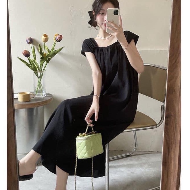 Váy đũi xòe bo chun ngực tay bè xinh dáng dài nhiều màu vanmiushop