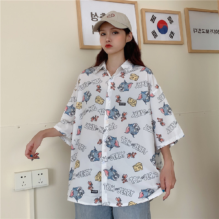 NRVP Áo Sơ Mi Nữ Tay Ngắn Dáng Rộng Phong Cách Hàn Quốc Thời Trang Mùa Thu 2021