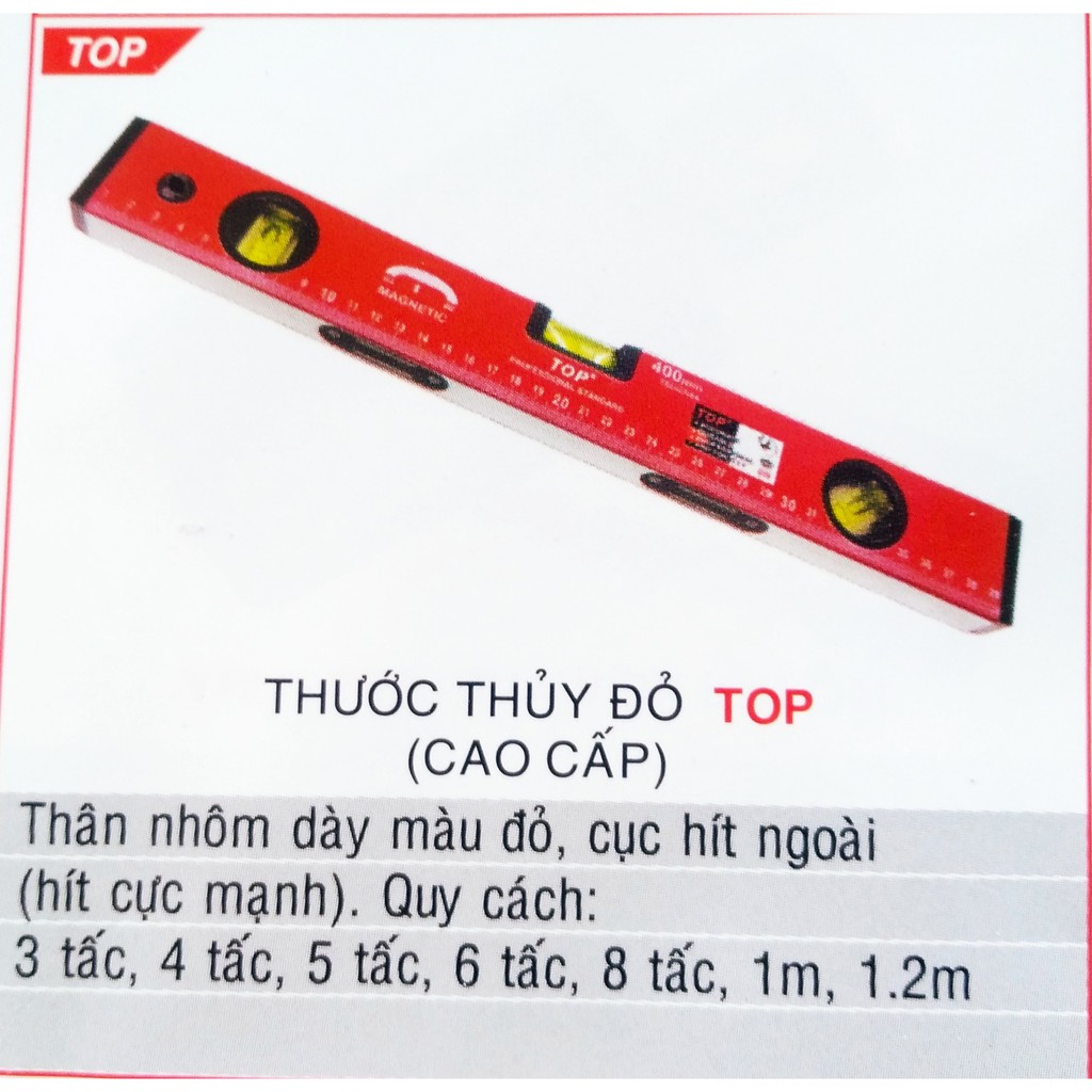 Thước thủy Đỏ - TOP - Thân nhôm - Hít cực mạnh